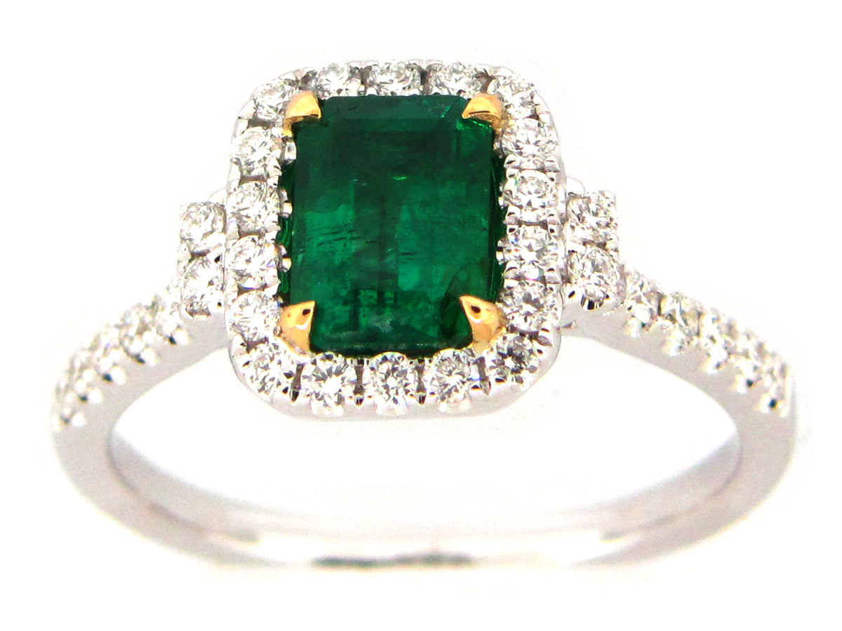 EMERALD & DIAMOND RING, 18KT (O)