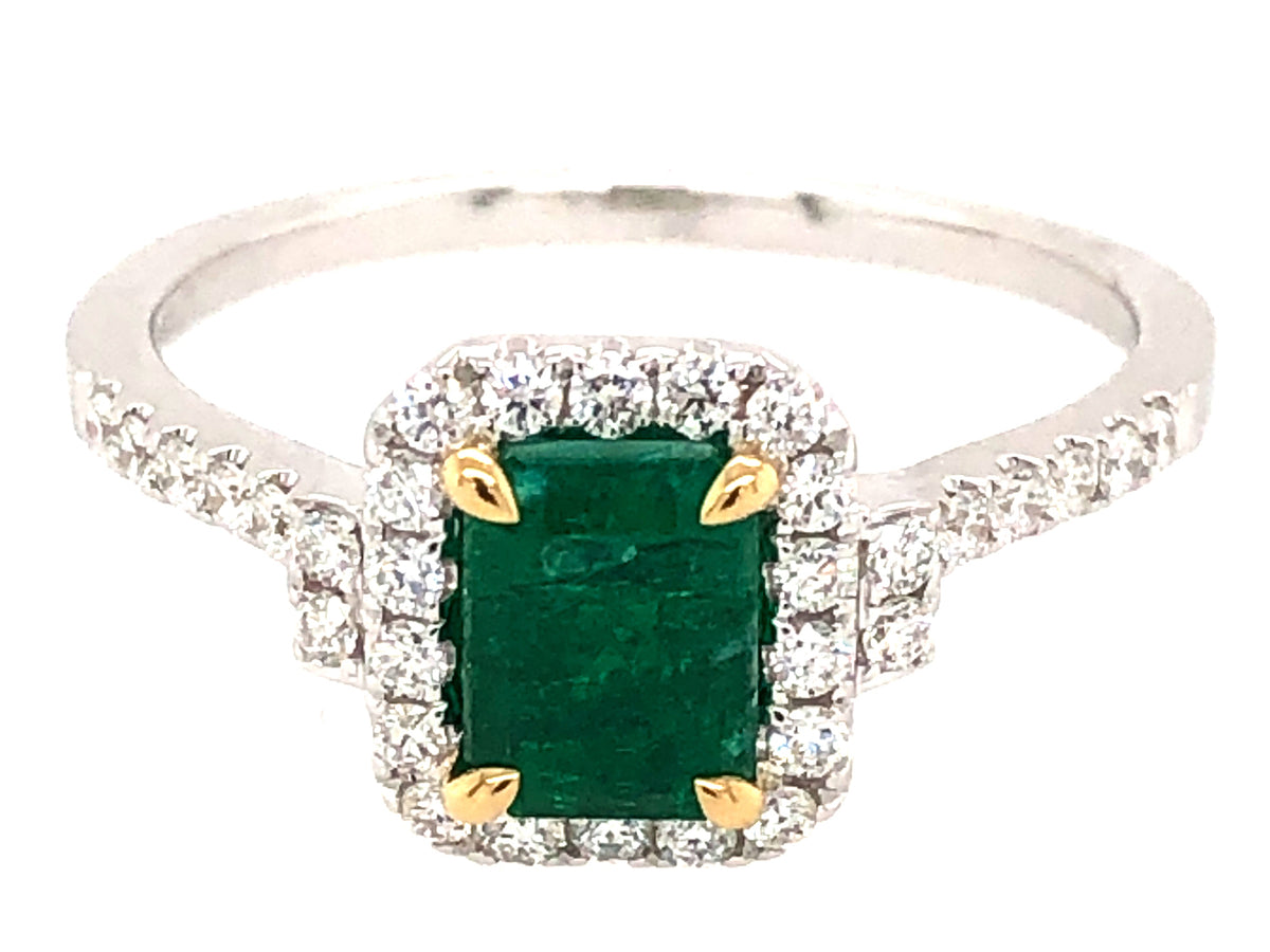 EMERALD & DIAMOND RING, 18KWY (O)