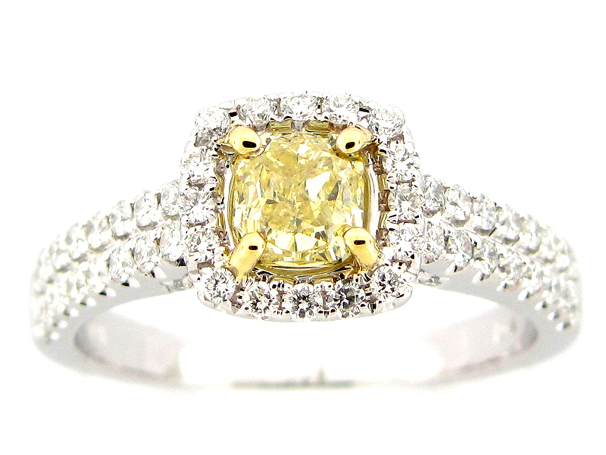 NATURAL FANCY YELLOW DIAMOND RING, 18KT (N), CENTER=0.72