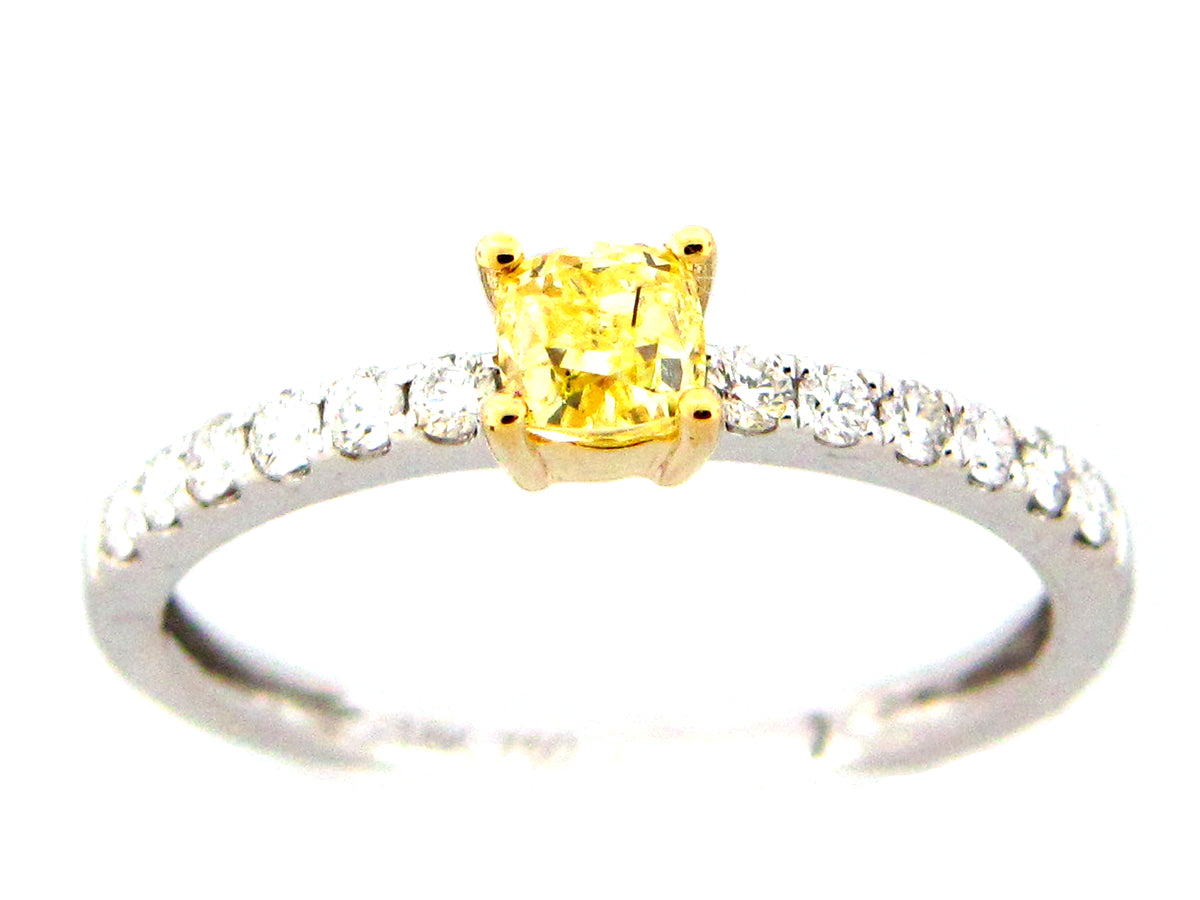 NATURAL FANCY YELLOW & WHITE DIAMOND RING, 18KWY (N)