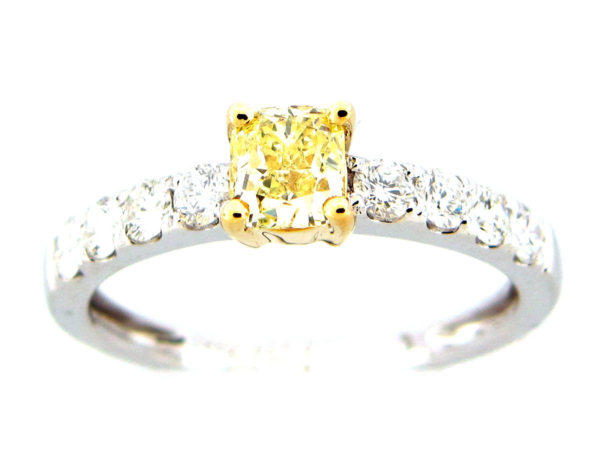 NATURAL FANCY YELLOW & WHITE DIAMOND RING, 18KWY (N)