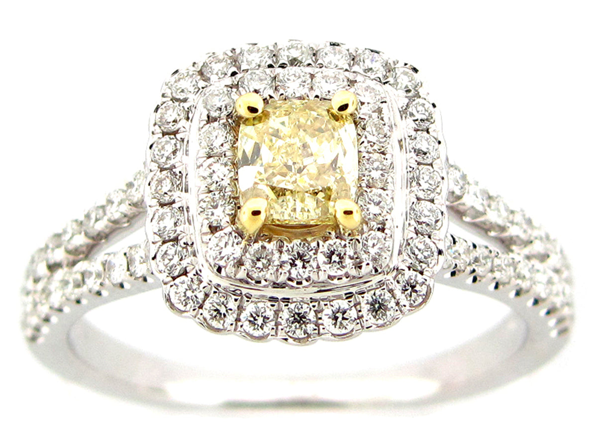NATURAL FANCY YELLOW DIAMOND RING, 18KT (N), CENTER=0.52
