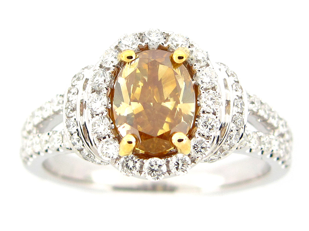 NATURAL FANCY DEEP BROWNISH ORANGY YEL DIA RING, GIA CERT#6157201366, 18KT (N)