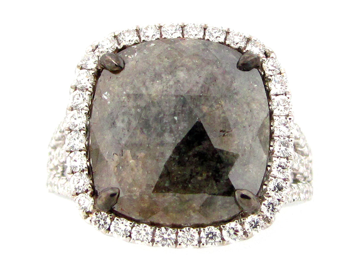 ROSE ROUGH CUT FANCY COLOR DIAMOND RING, 18KW (N) CENTER=6.26