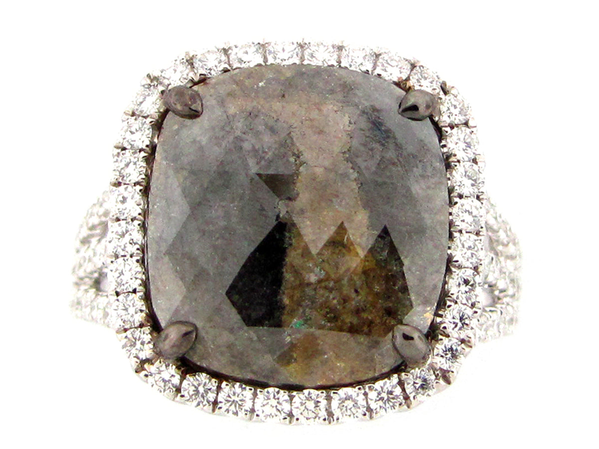 ROSE ROUGH CUT FANCY COLOR DIAMOND RING, 18KW (N) CENTER=6.15