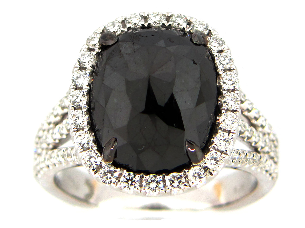ROSE ROUGH CUT BLACK & WHITE DIAMOND RING, 18KT (N)