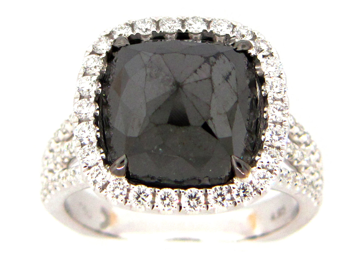 ROSE ROUGH CUT BLACK & WHITE DIAMOND RING, 18KT (R)