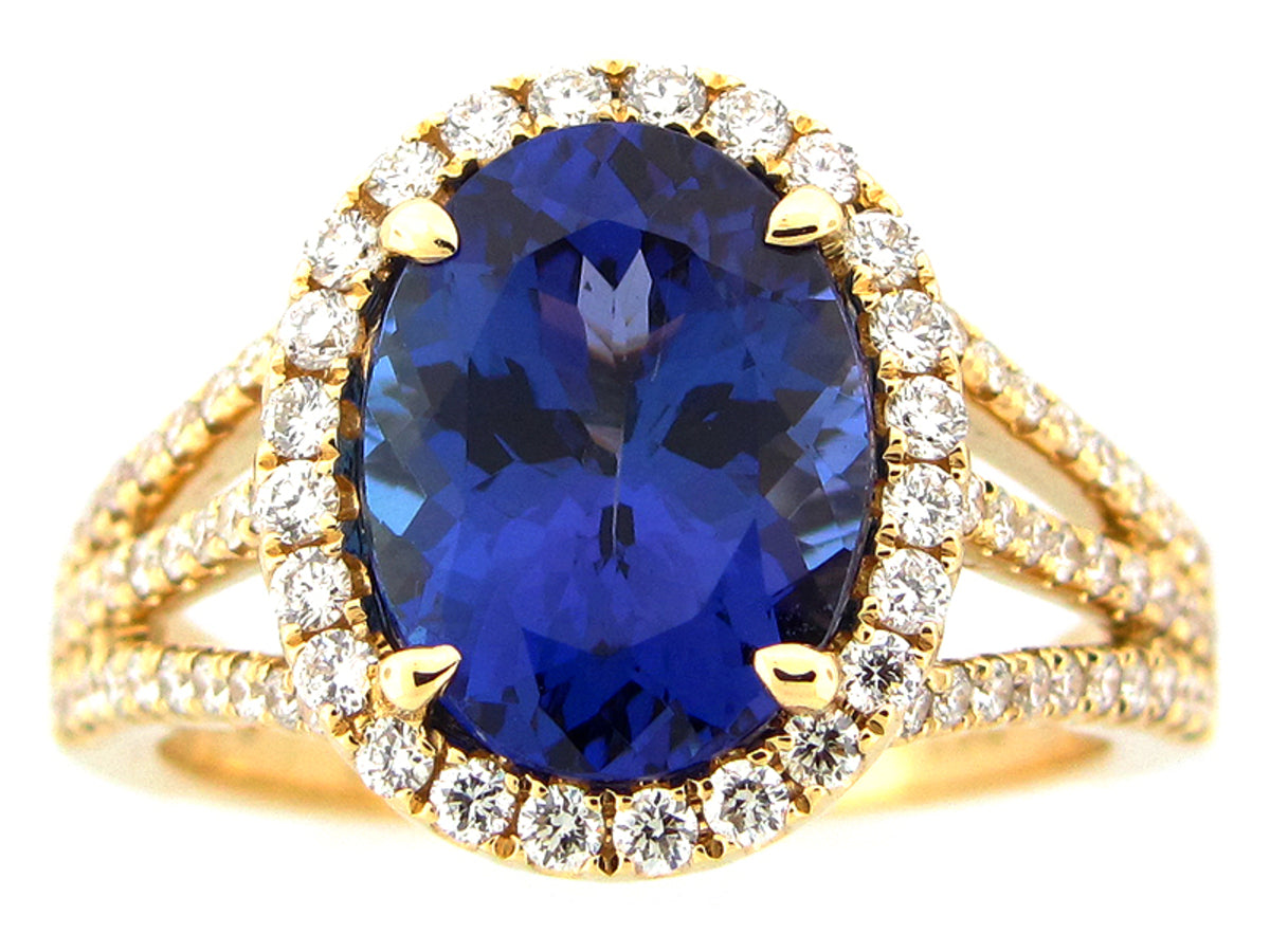 TANZANITE & DIAMOND RING, 18KY (H)