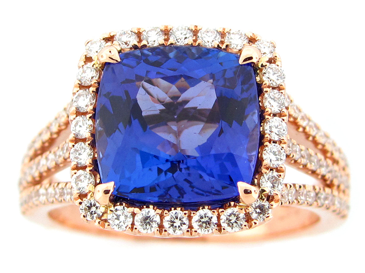 TANZANITE & DIAMOND RING, 18KR (H)