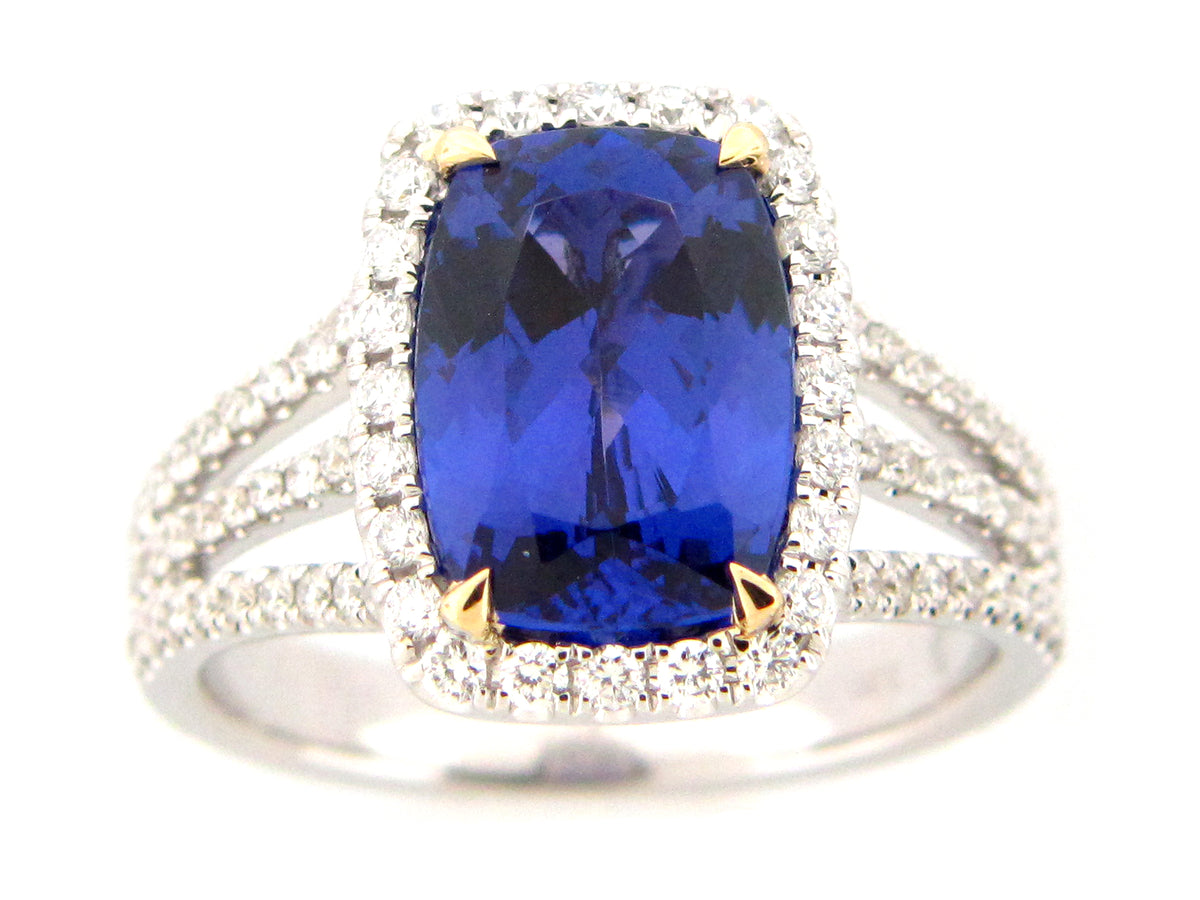 TANZANITE & DIAMOND RING, 18KWY (H)