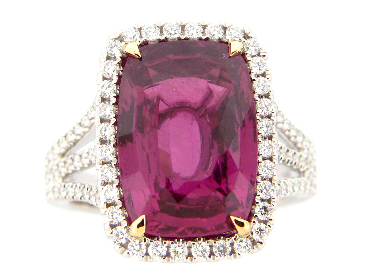 PURPLE SAPPHIRE & DIAMOND RING, GIA CERTIFIED,18KWY (H)