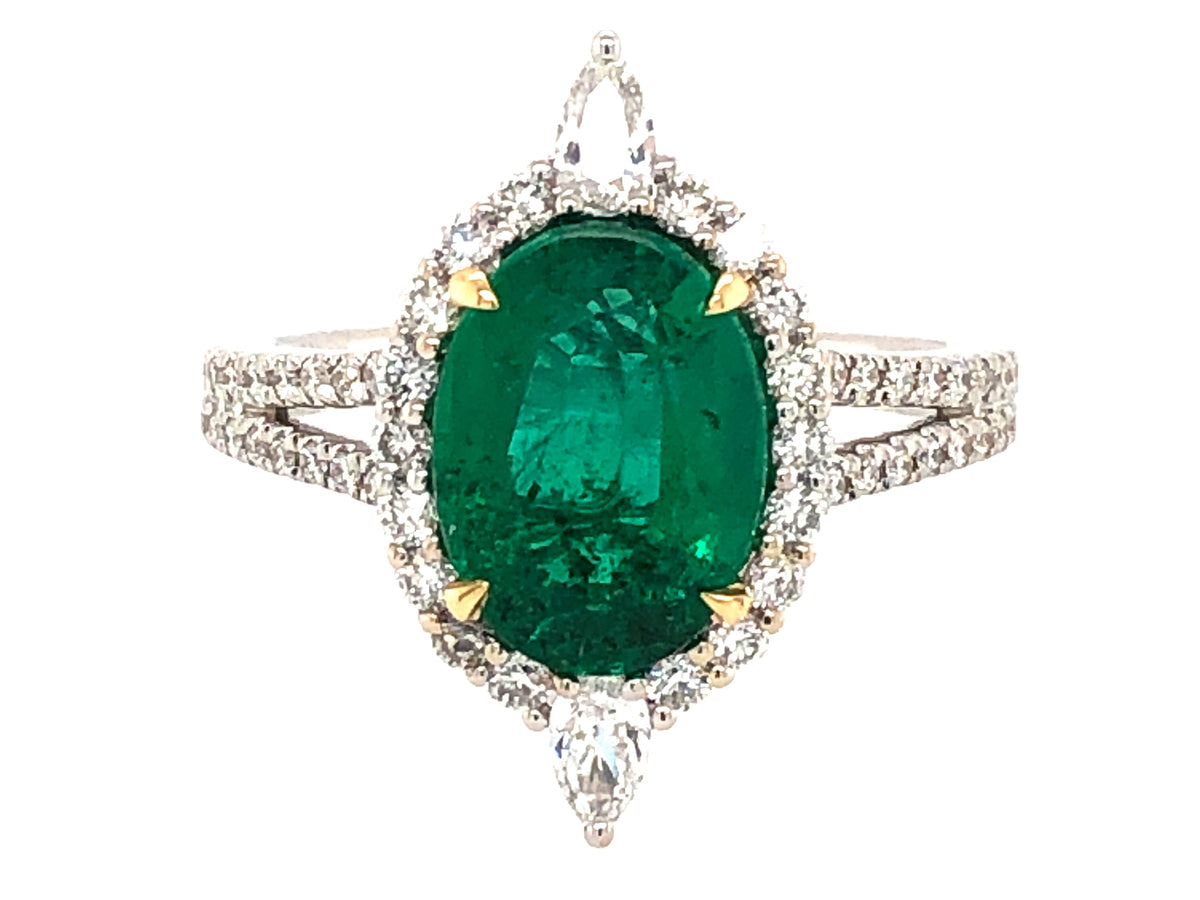 EMERALD & DIAMOND RING, GIA CERT #5202206358, 18KWY (O)