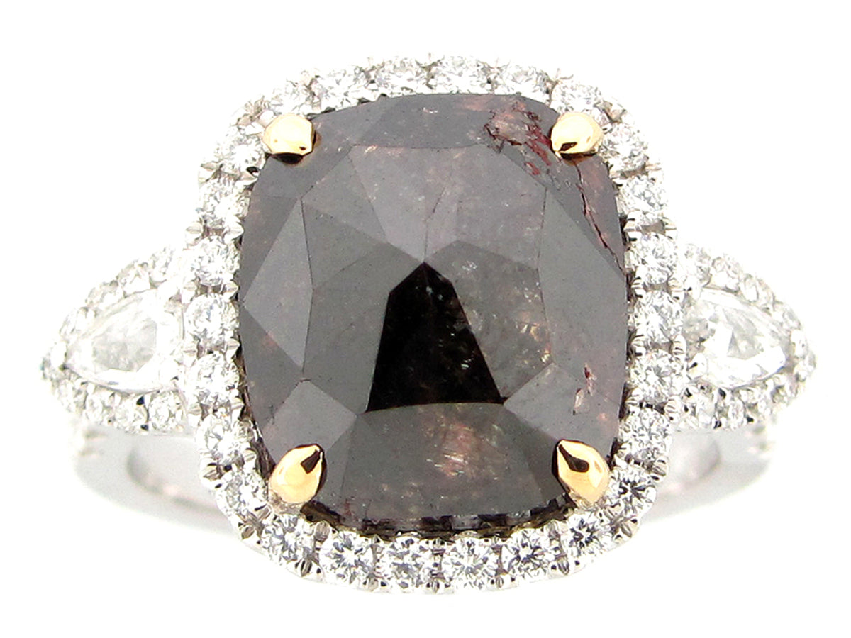 ROSE ROUGH CUT BROWN & WHITE DIAMOND RING, 18KW (N)