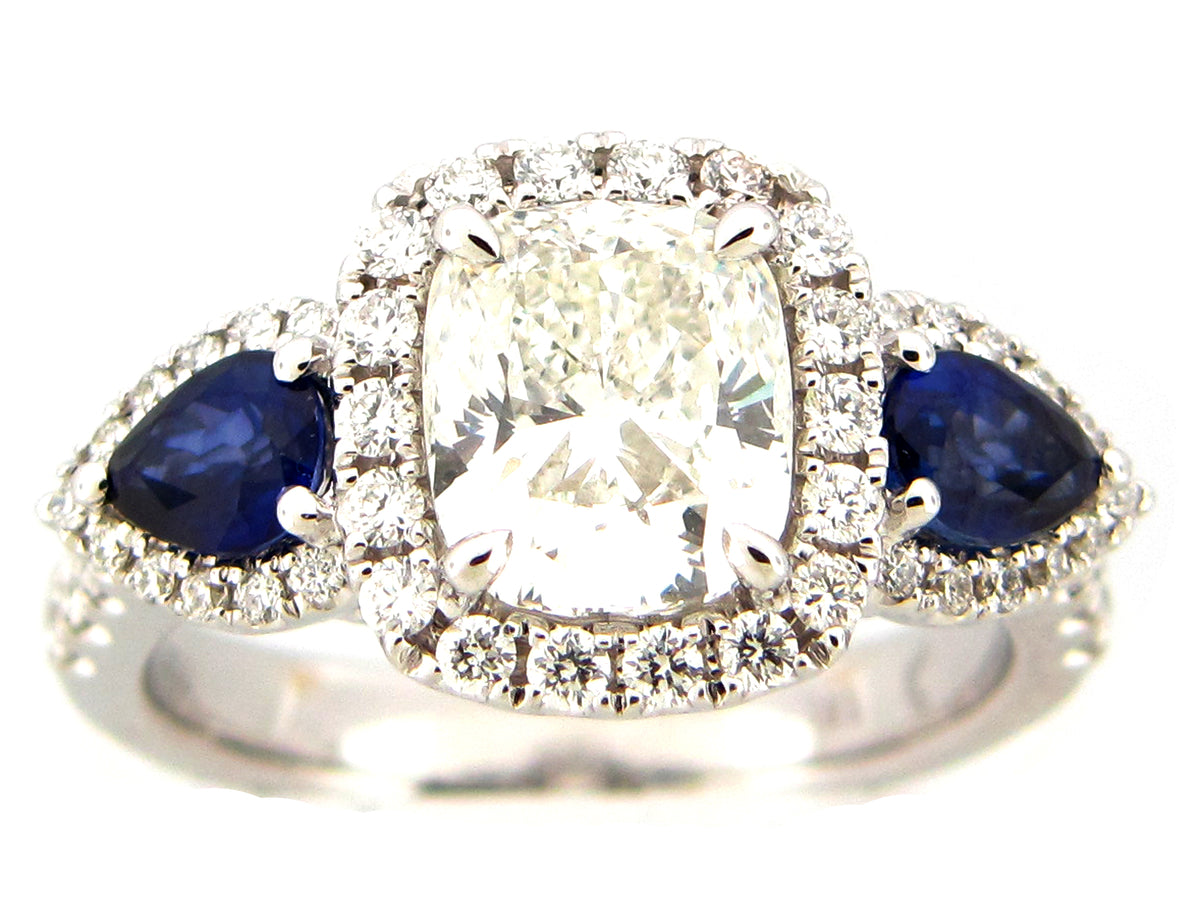 SAPPHIRE & DIAMOND CUSTOM RING, 18KW (H)