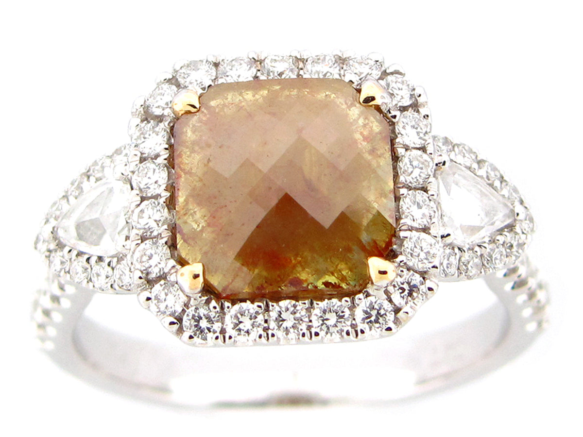 ROSE CUT YELLOW DIAMOND & WHITE DIAMOND RING, 18KT (N)