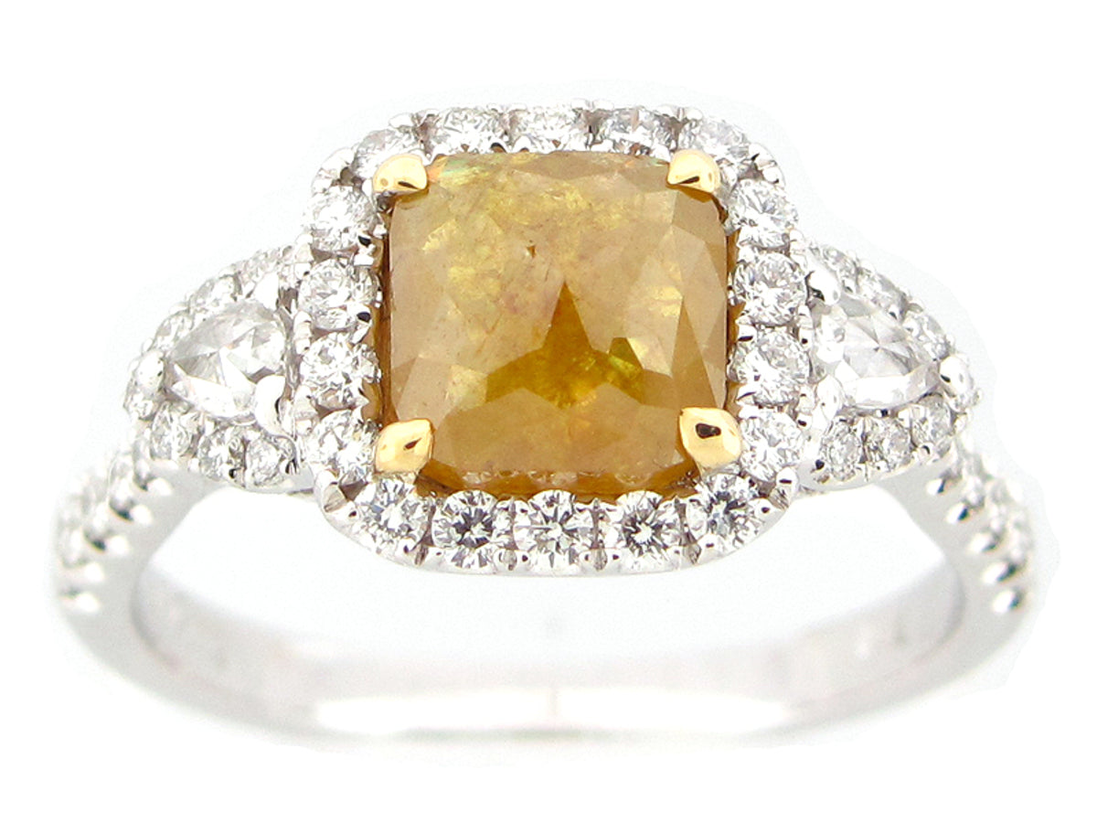 ROSE CUT YELLOW DIAMOND & WHITE DIAMOND RING, 18KT (N)