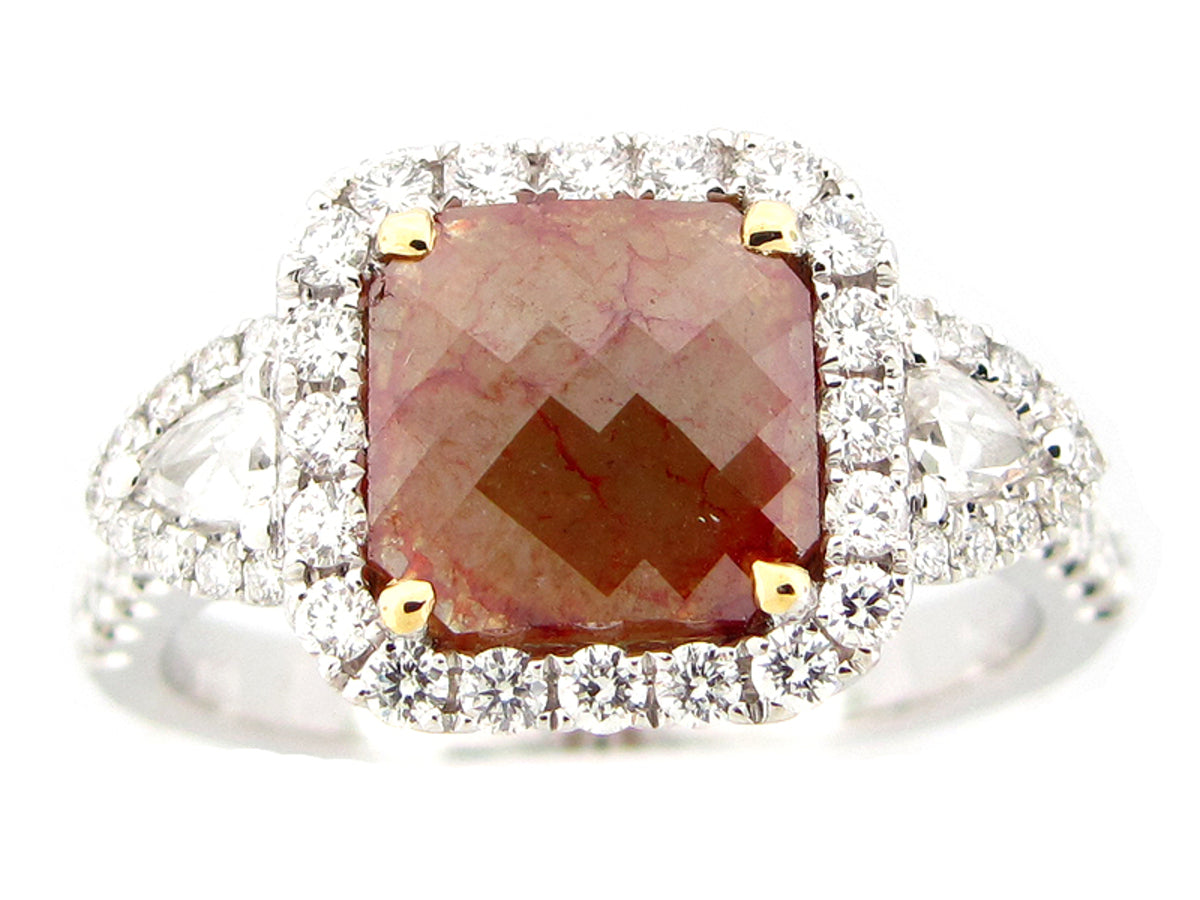 ROSE CUT FANCY COLOR DIAMOND & WHITE DIAMOND RING, 18KT (N)