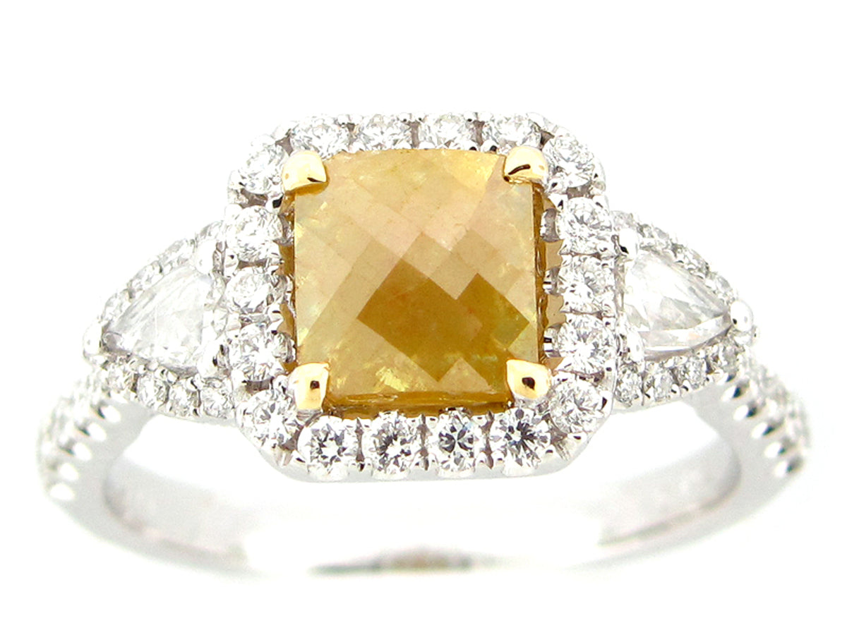 ROSE CUT YELLOW DIAMOND & WHITE DIAMOND RING, 18KT (N)