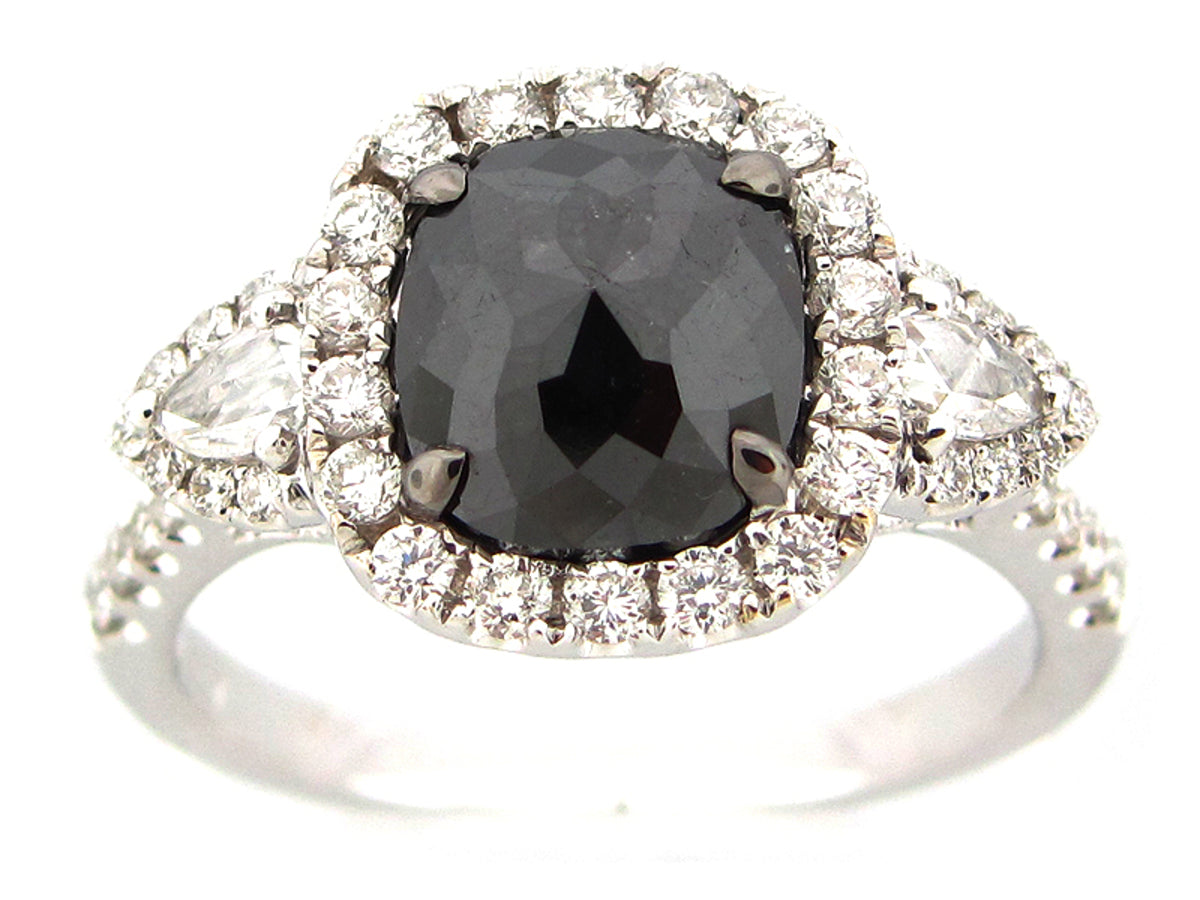 ROSE ROUGH CUT BLACK & WHITE DIAMOND RING, 18KW (R)