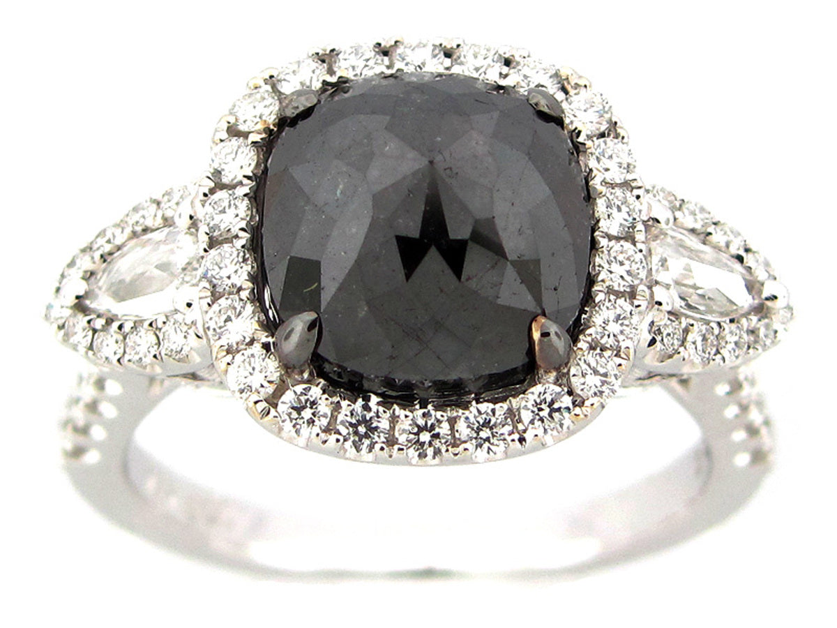 ROSE BLACK & WHITE DIAMOND RING, 18KW (N)