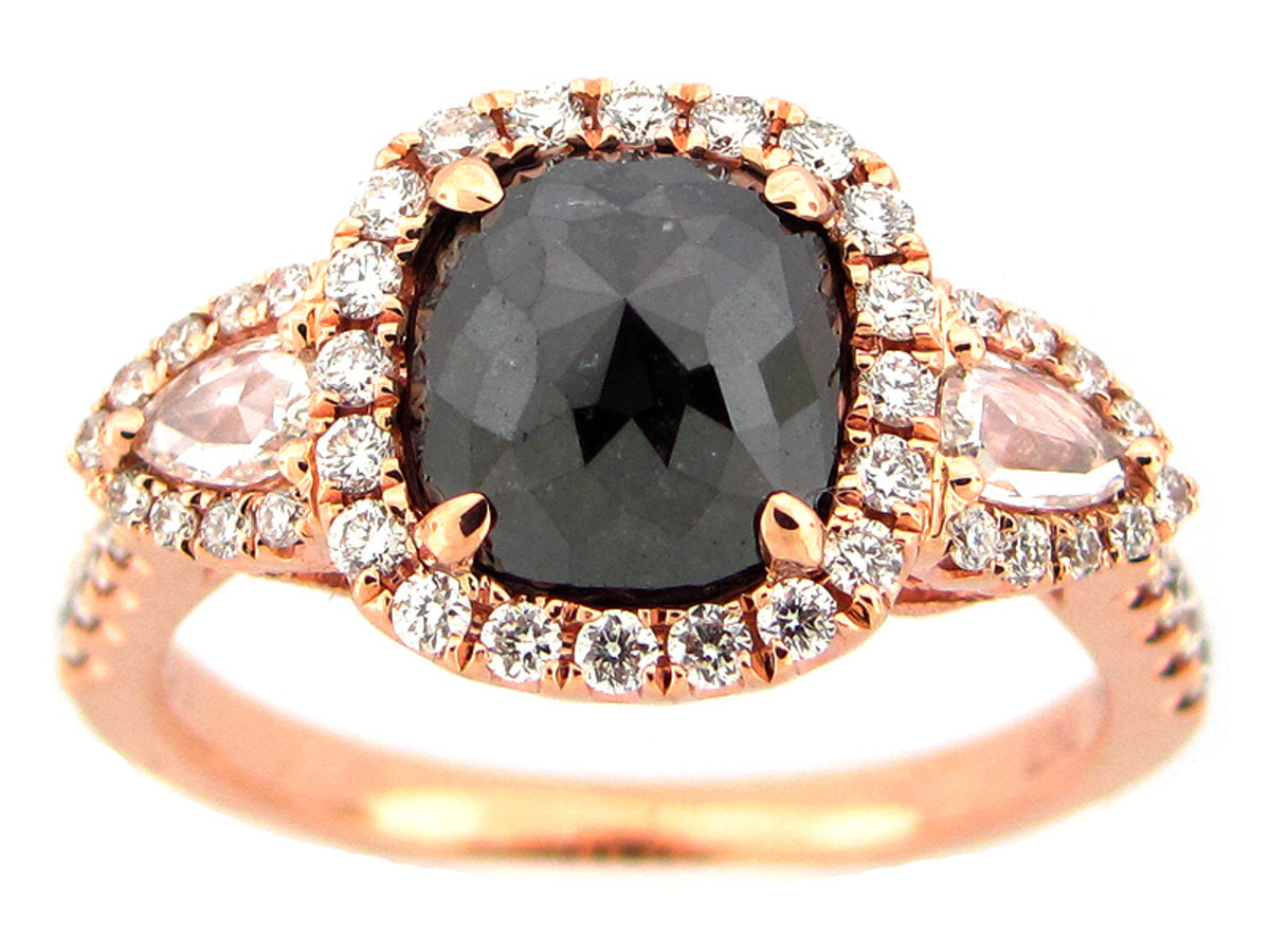 ROSE CUT BLACK & WHITE DIAMOND RING, 18KR (N)