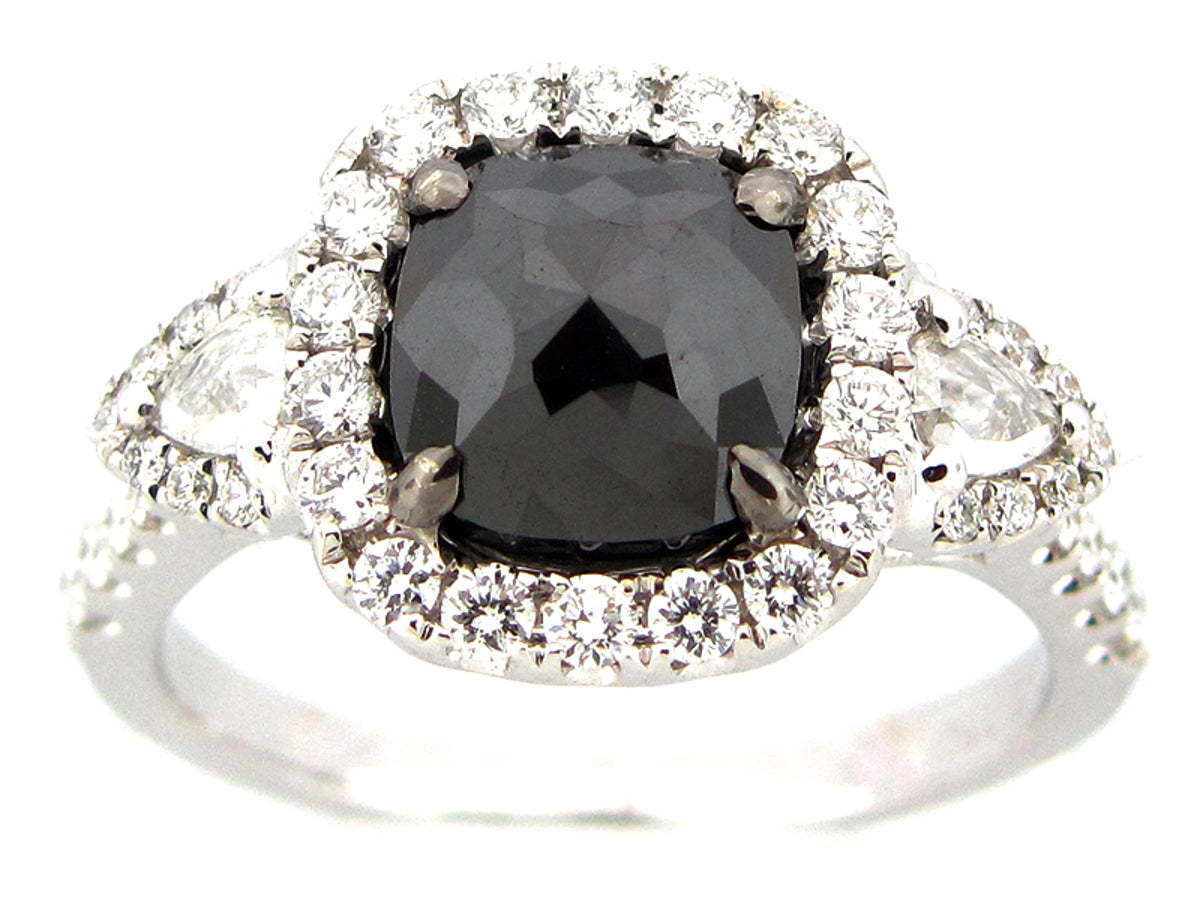 ROSE CUT BLACK & WHITE DIAMOND RING, 18KW (N)