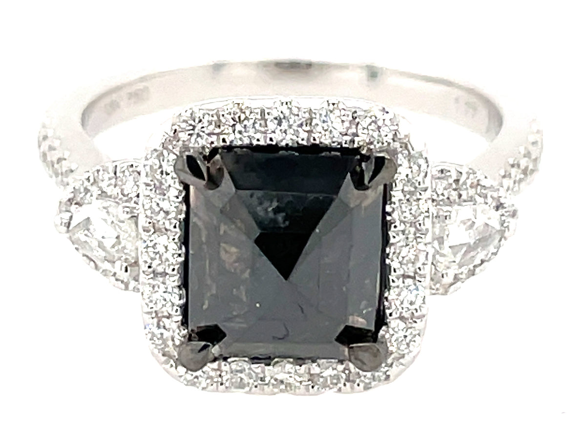 ROSE CUT BLACK & WHITE DIAMOND RING