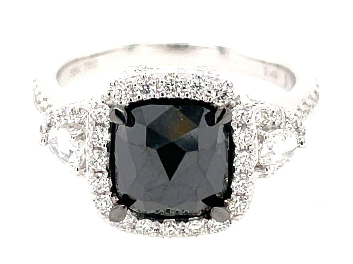 ROSE CUT BLACK & WHITE DIAMOND RING