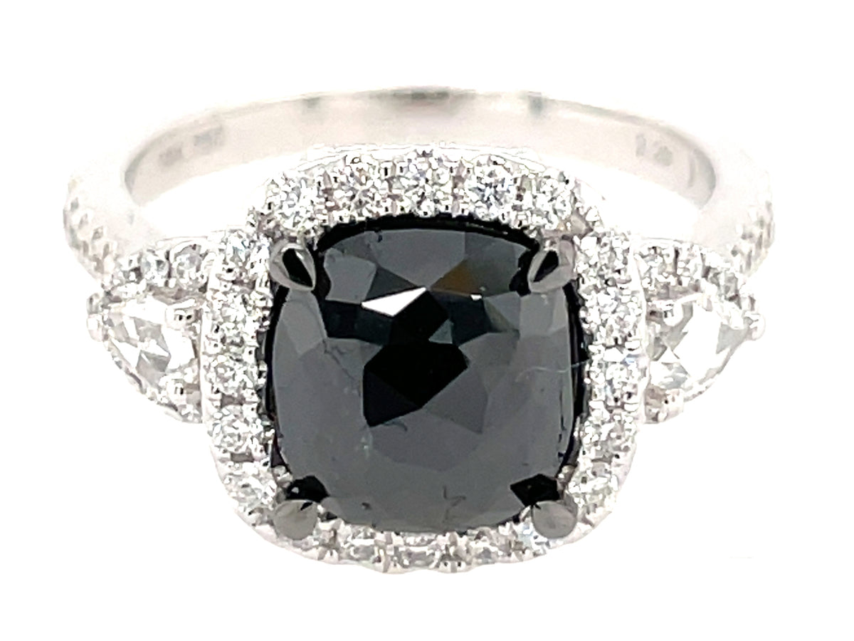 ROSE CUT BLACK & WHITE DIAMOND RING