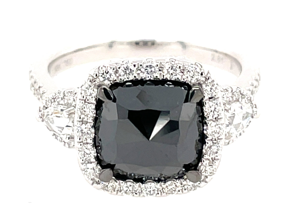 ROSE CUT BLACK & WHITE DIAMOND RING