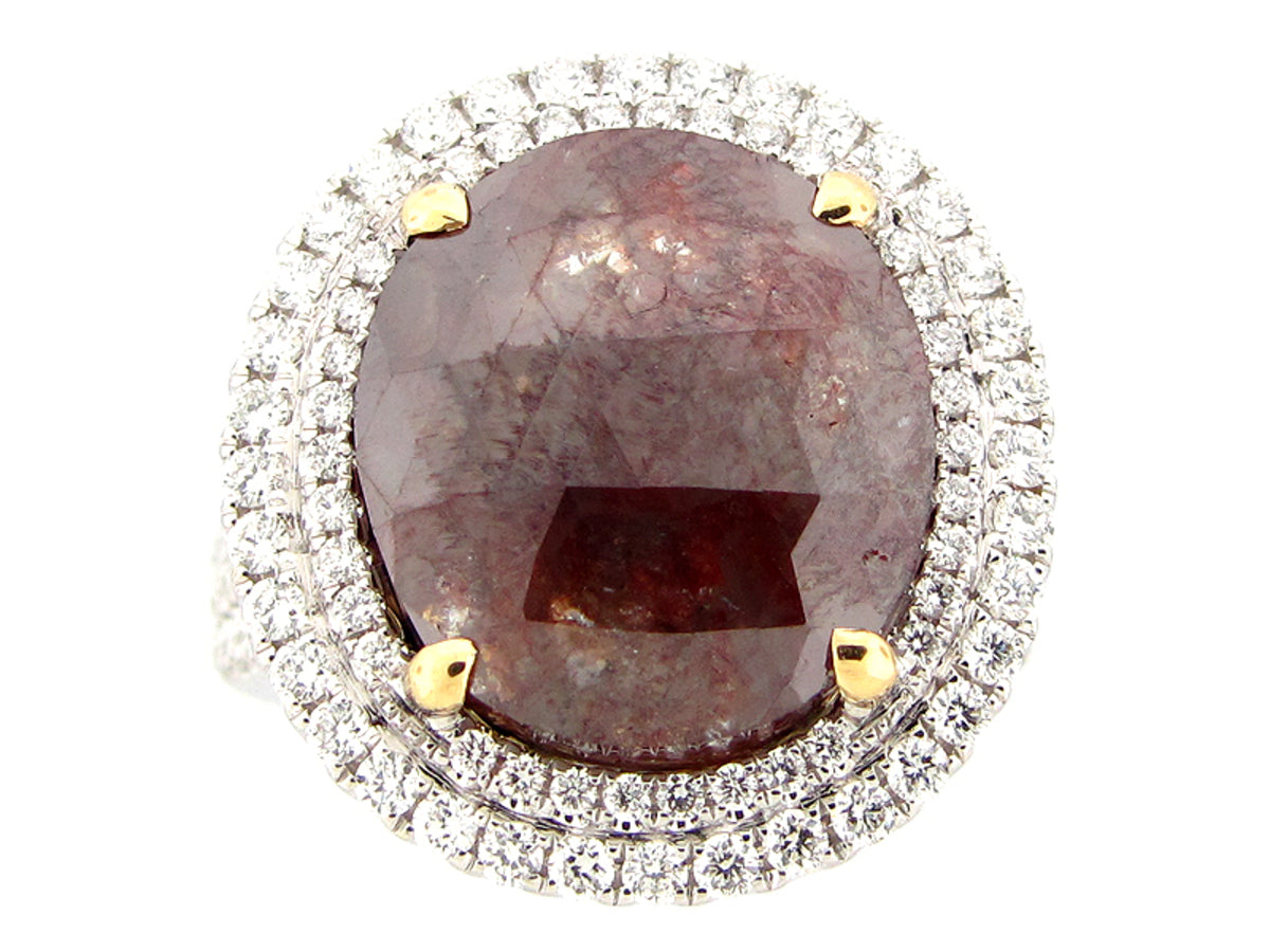 ROSE ROUGH CUT BROWN & WHTIE DIAMOND RING, 18KT (N)