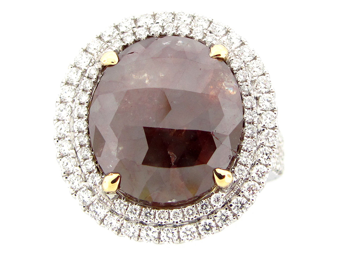 ROSE ROUGH CUT BROWN & WHTIE DIAMOND RING, 18KT (N)