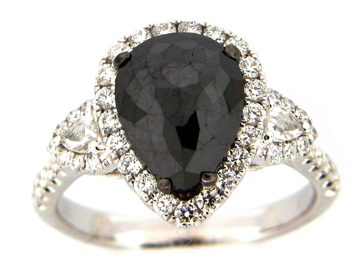 ROSE CUT BLACK & WHITE DIAMOND RING, 18KT (R)