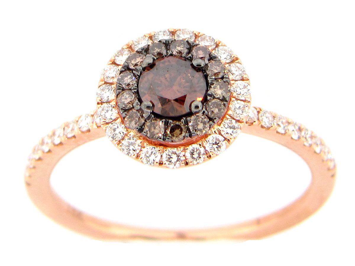 BROWN & WHITE DIAMOND RING, 18KR (N)