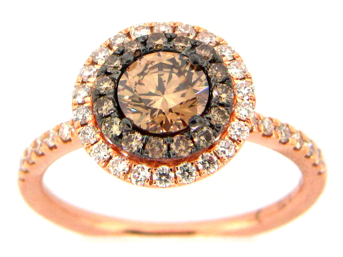 BROWN & WHITE DIAMOND RING, 18KR (N)