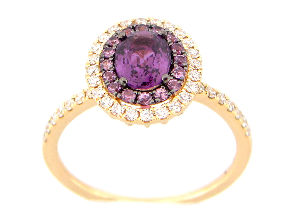 PURPLE SAPPHIRE & DIAMOND RING, 14KY (H)