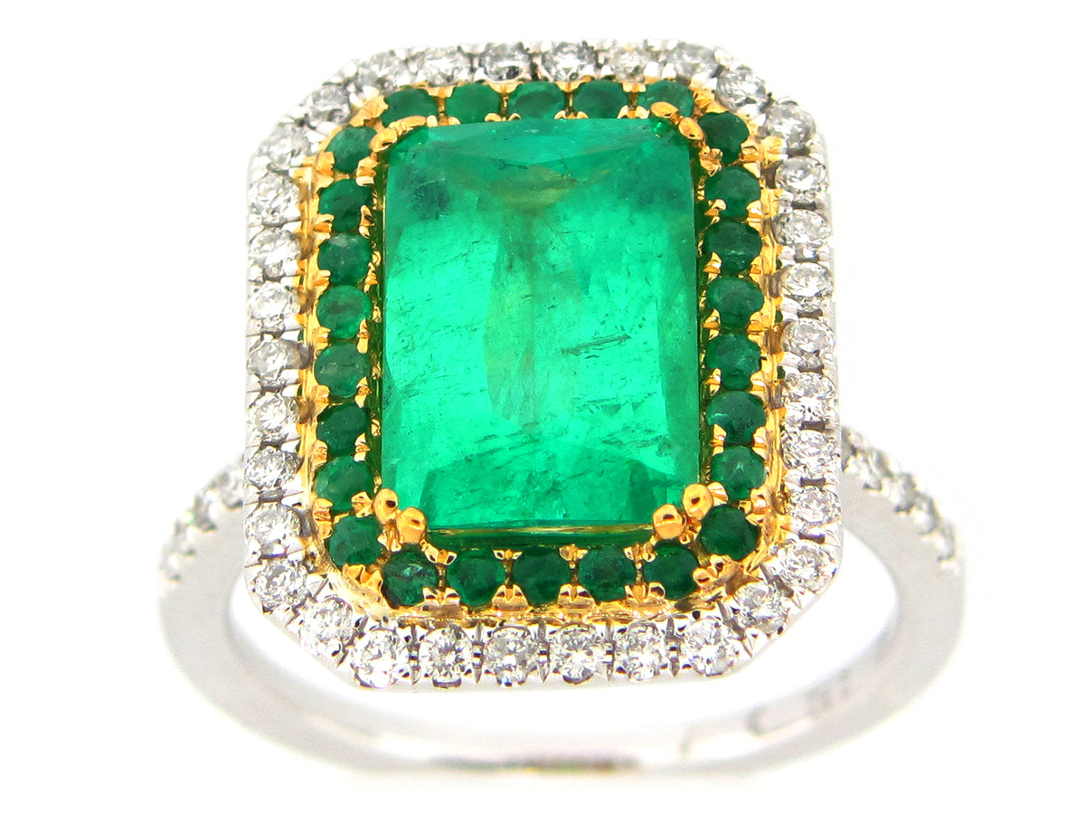 EMERALD & DIAMOND RING, 18KT (O)