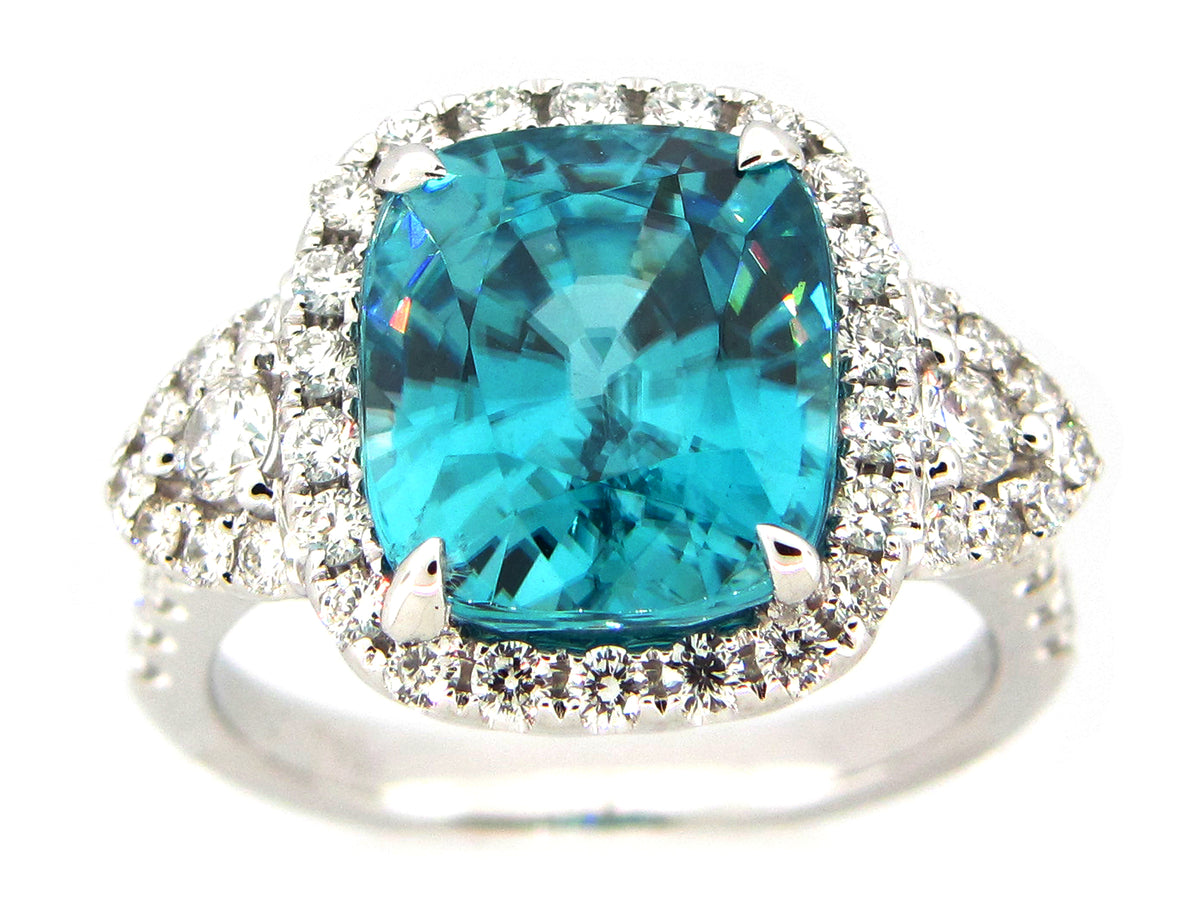 BLUE ZIRCON & DIAMOND RING, 18KW (H)