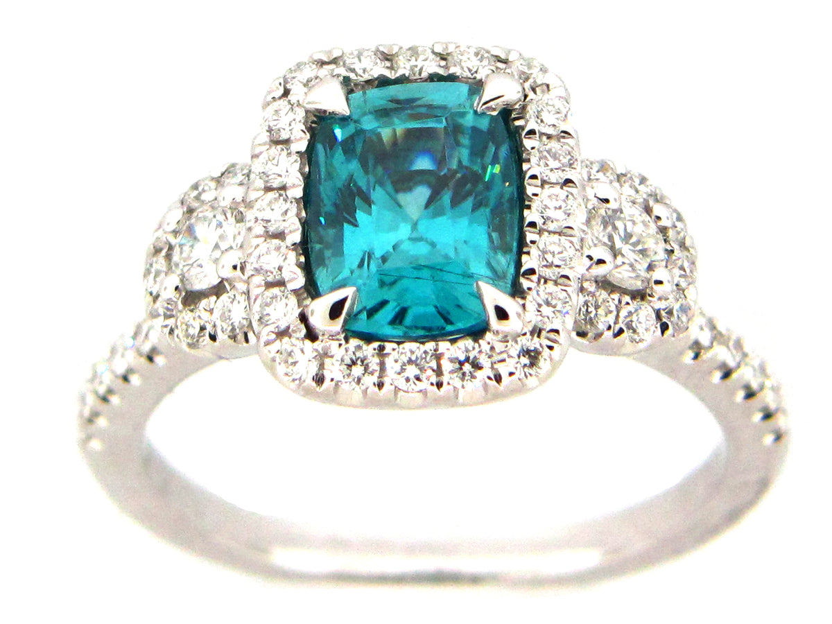 BLUE ZIRCON & DIAMOND RING, 18KW (H)