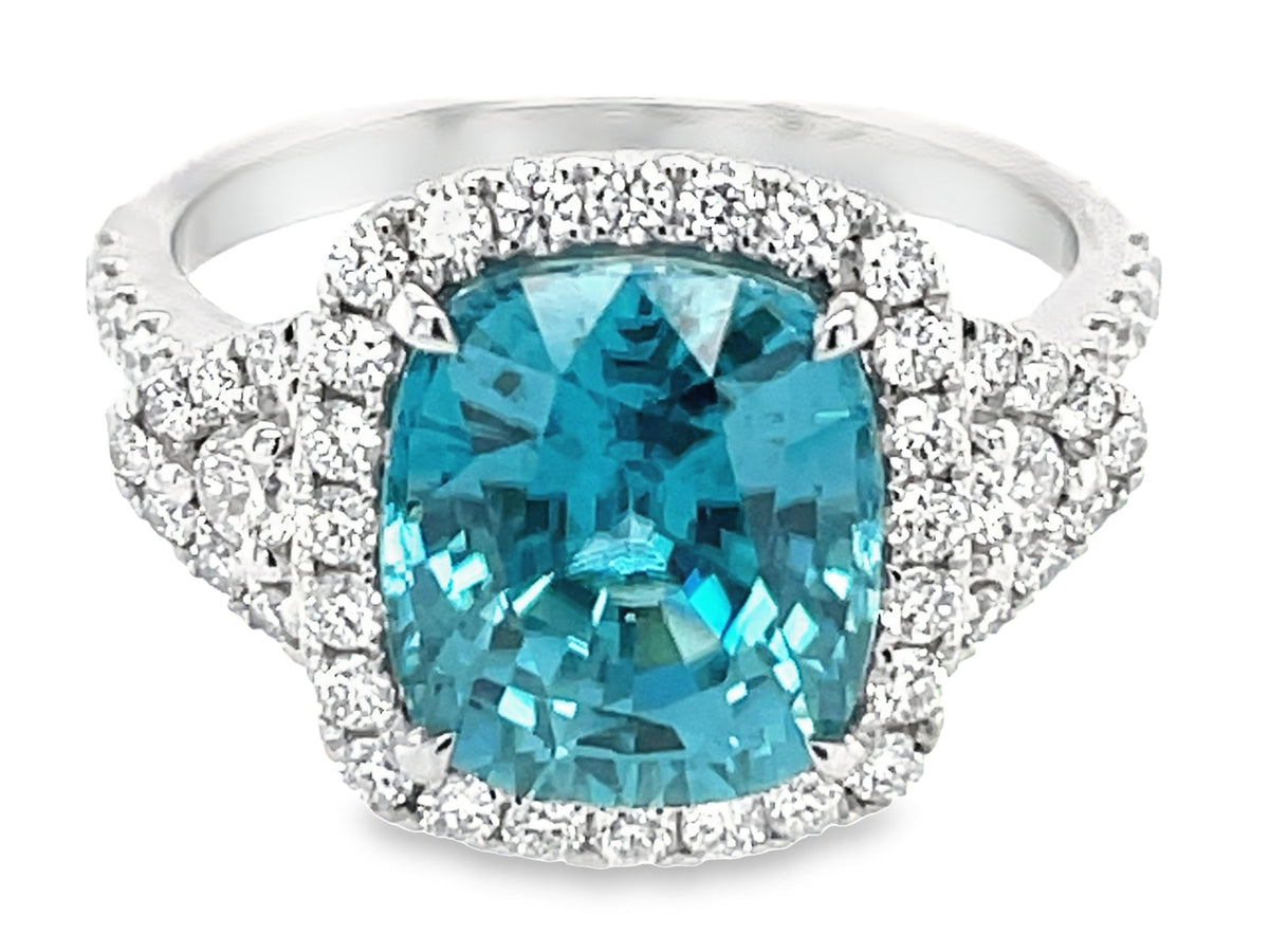 BLUE ZIRCON & DIAMOND RING