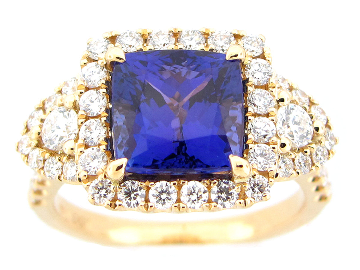 TANZANITE & DIAMOND RING, 18KY (H)