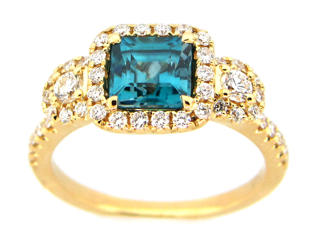 BLUE ZIRCON & DIAMOND RING, 18KW (H)