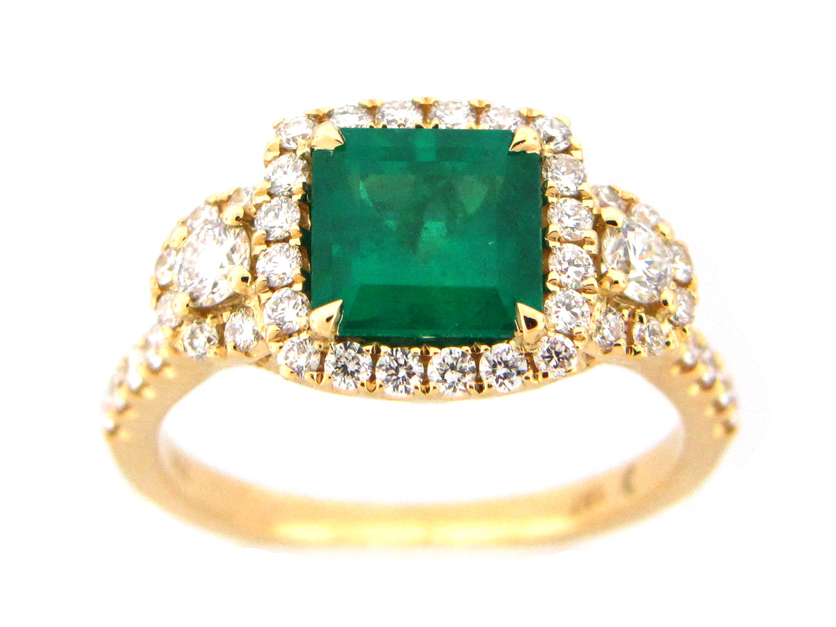 EMERALD & DIAMOND RING, 18KT (O)