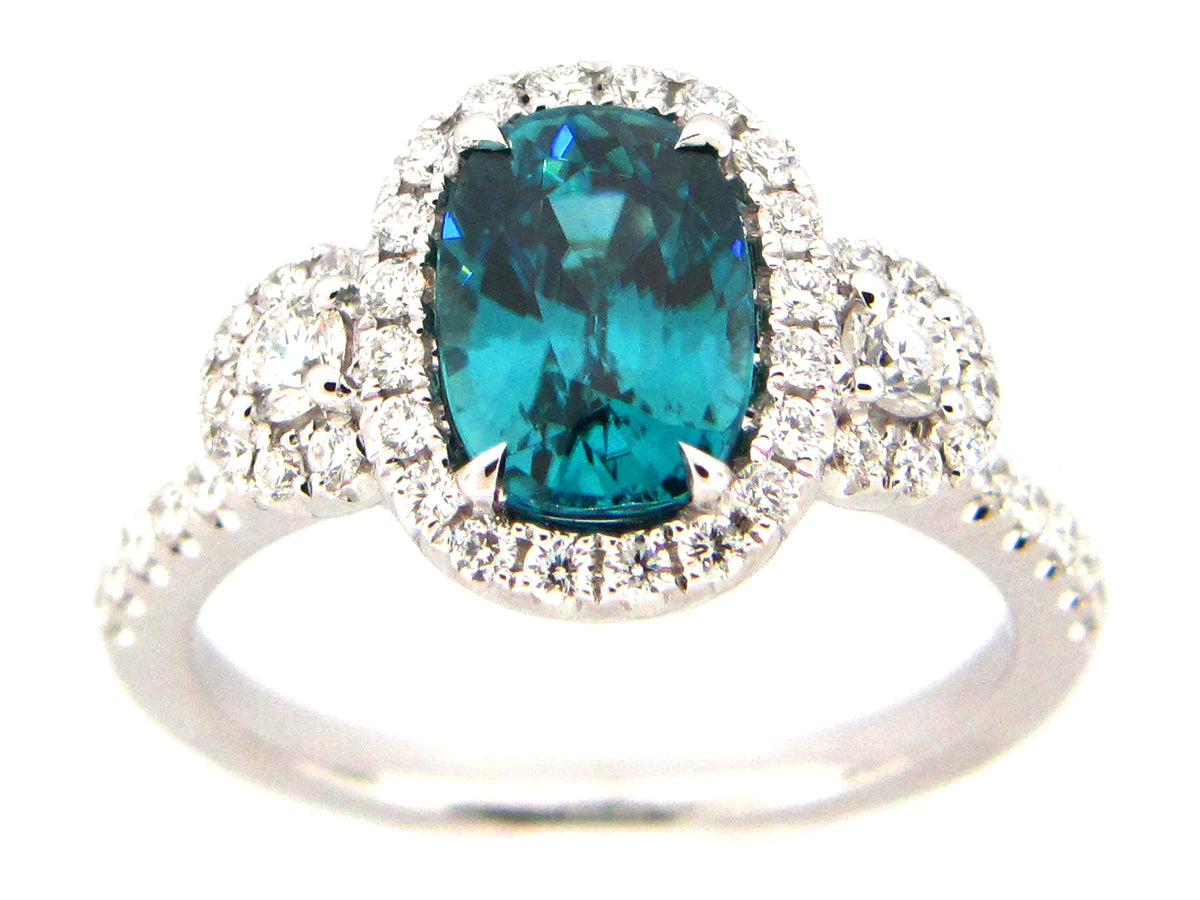BLUE ZIRCON & DIAMOND RING, 18KW (H)