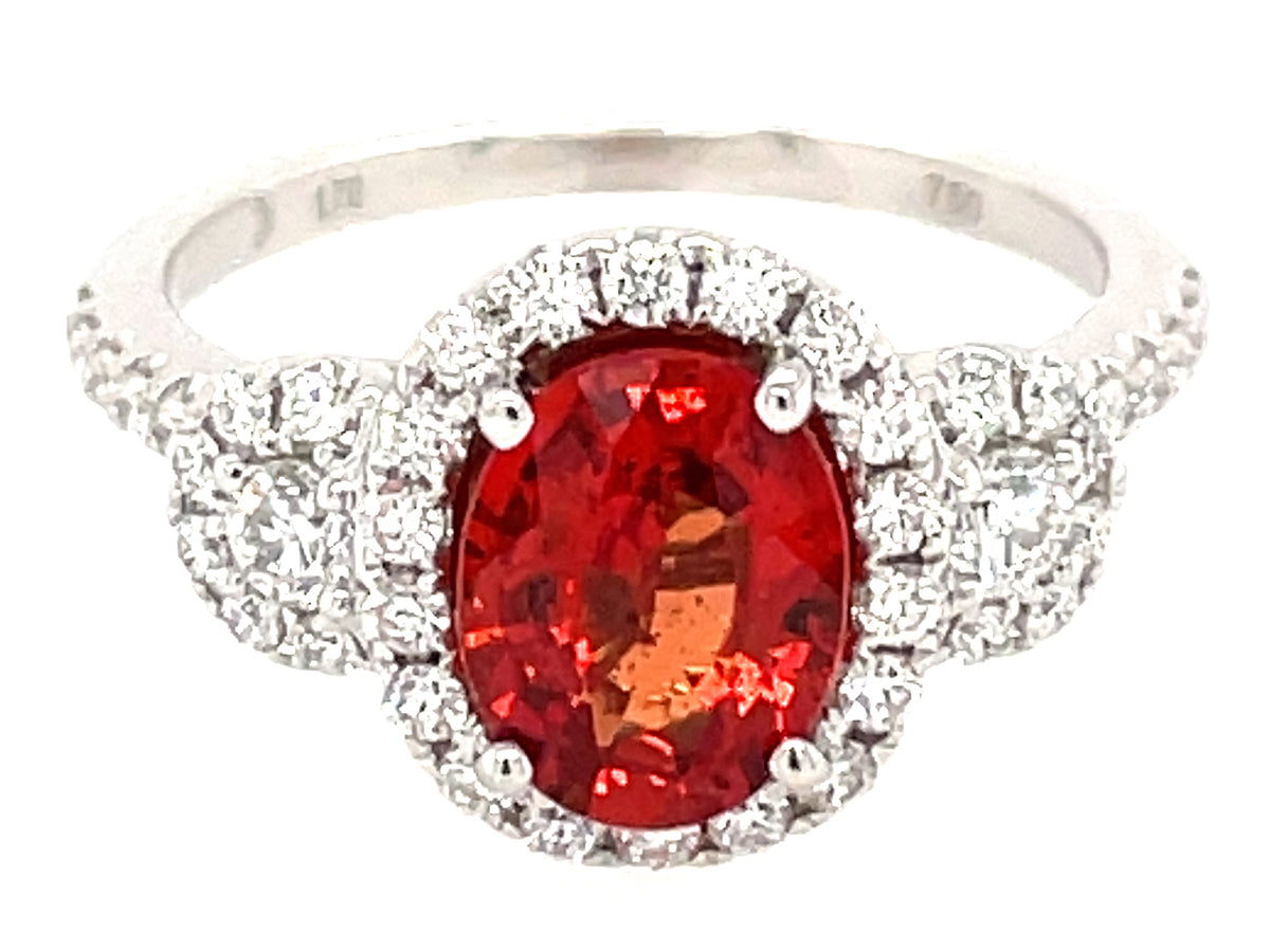 RED ORANGE SAPPHIRE & DIAMOND HALO RING
