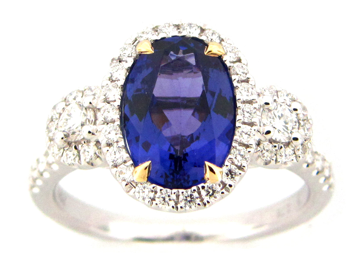 TANZANITE & DIAMOND RING, 18KW (H)