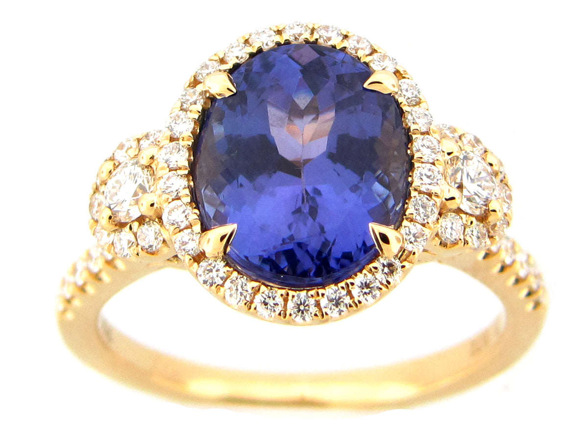 TANZANITE & DIAMOND RING, 18KY (H)