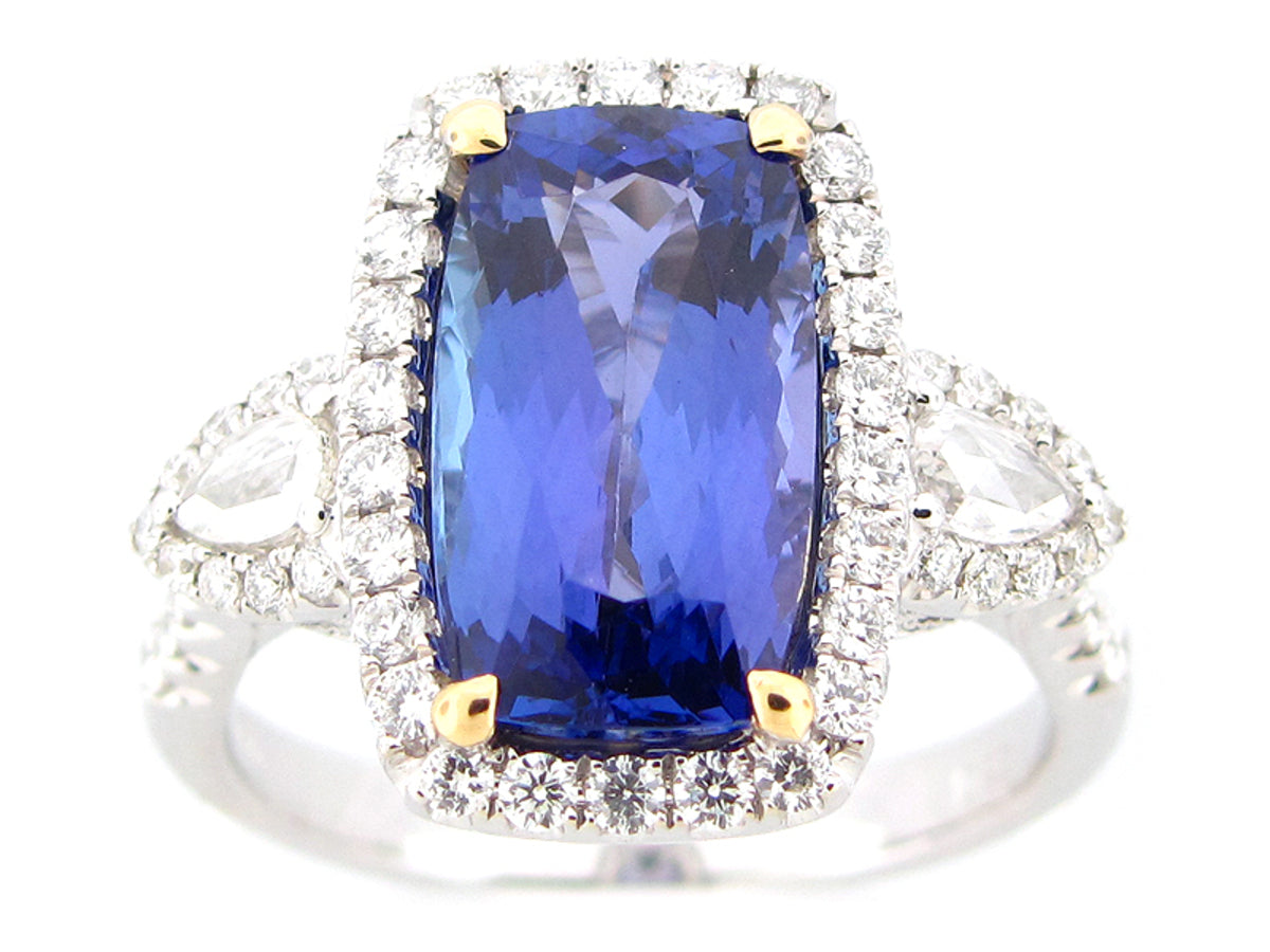 TANZANITE & DIAMOND RING, 18KWY (H)