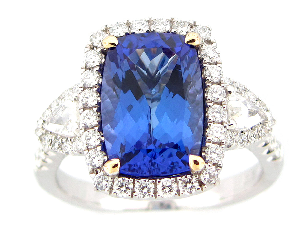 TANZANITE & DIAMOND RING, 18KWY (H)