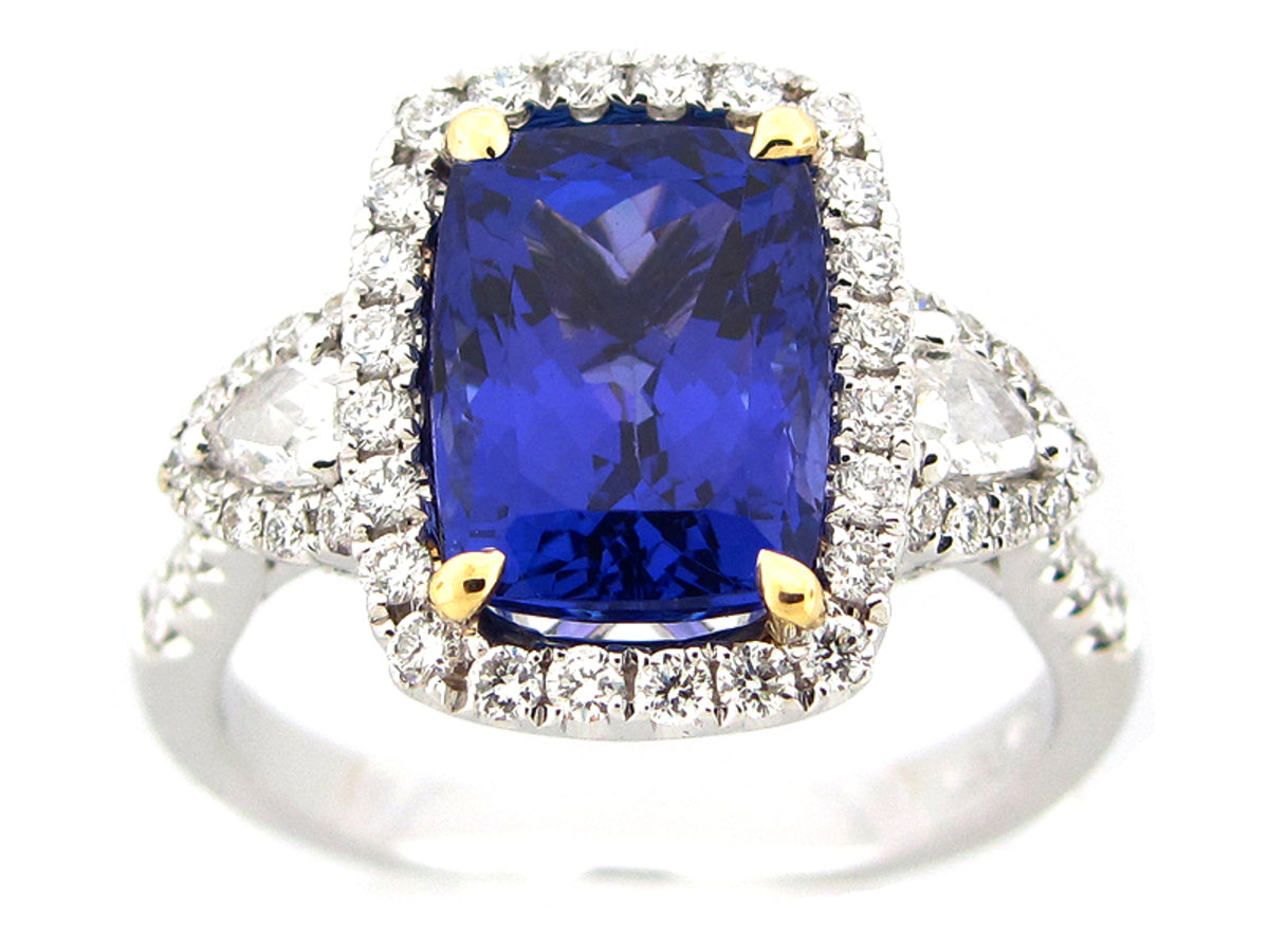 TANZANITE & DIAMOND RING, 18KWY (H)
